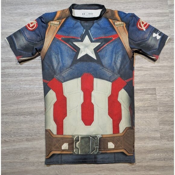 Under Armour Men's Medium Captain America Age Of Ultron Compression Shirt Rare - Picture 1 of 9